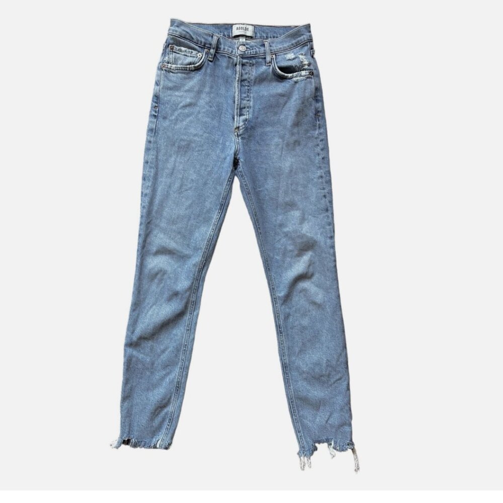 Agolde Nico Distressed Raw Hem Button Fly Medium Wash Ankle Jeans Women's 25